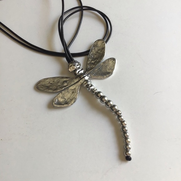 LAST 1! NEW Dragonfly Statement Necklace Movable Wings Gardener Black Cord Lucky - Picture 6 of 16